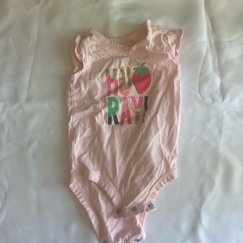 5 for $10 Carter's Light Pink 'HOORAY' Strawberry Graphic One-Piece Bodysuit